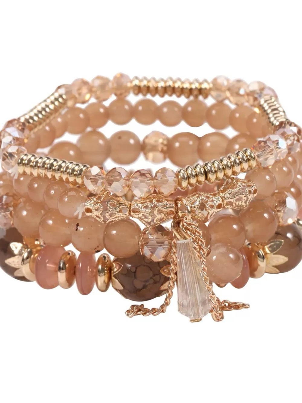 Pink and gold beaded bracelet set with rose quartz and gold accents #beaded #bra
